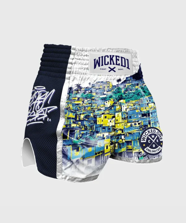 Short De Muay Thai Wicked One Favela Rising - Blanc